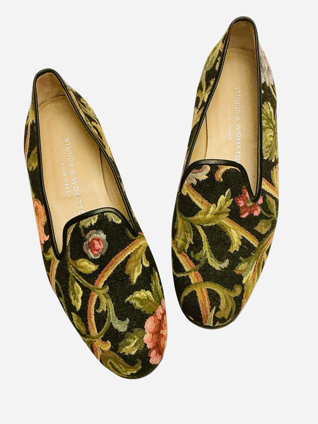Stubbs & Wootton Black Loafer Floral Tapestry Embroidered Luxury Flats Size-9
